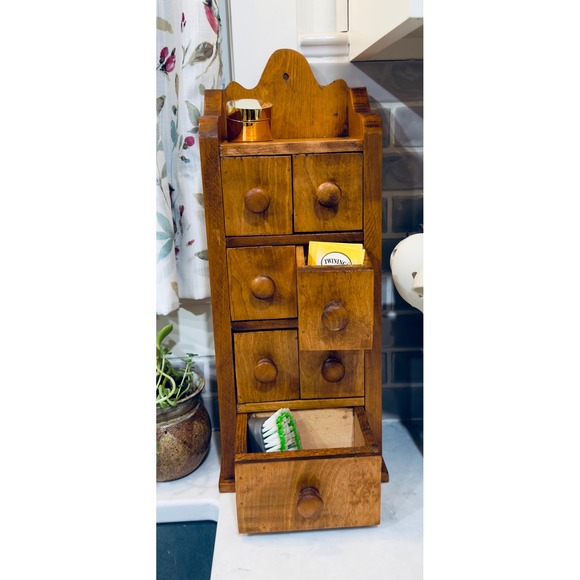 Other - Vintage Wooden Apothecary Spice Chest 7 Drawer Rustic Farmhouse Cabinet Storage